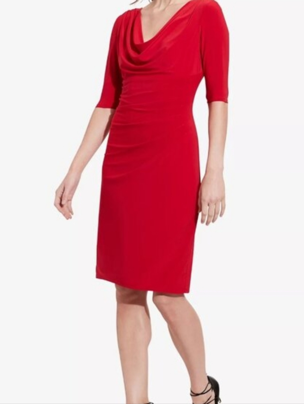 Lauren Ralph Lauren Red Ruched Midi Dress.